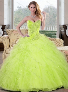 Luxurious Beading and Ruffles Quinceanera Dress in Yellow Green