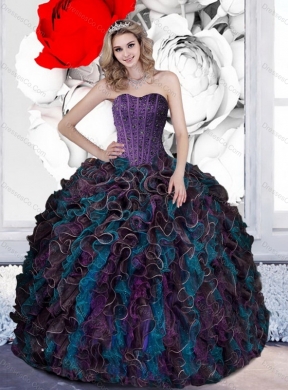 Beading and Ruffles Quinceanera Dress in Multi Color