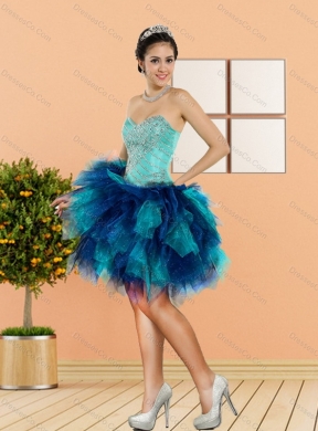 Discount Beading and Ruffles Prom Dress in Multi Color