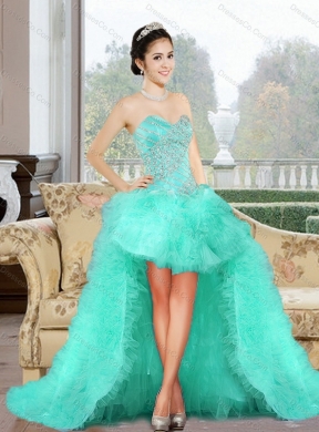 Discount High Low Prom Dress with Appliques and Ruffles