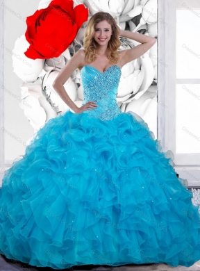Elegant Beading and Ruffles Quinceanera Dress in Teal