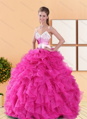 Classic Hot Pink Quinceanera Dress with Beading and Ruffles