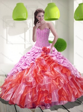 Latest Pick Ups and Ruffles Quinceanera Dress in Multi Color