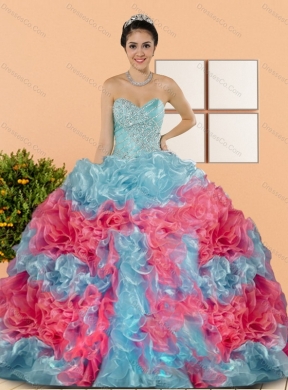 Pretty Multi Color Quinceanera Dress with Beading and Ruffles