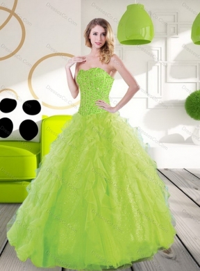 Unique Spring Green Quinceanera Dress with Beading and Ruffles