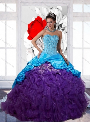 Unique Beading and Ruffles Multi Color Quinceanera Dress with Pick Ups
