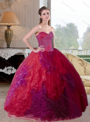 Unique Multi Color Quinceanera Dress with Beading and Ruffles