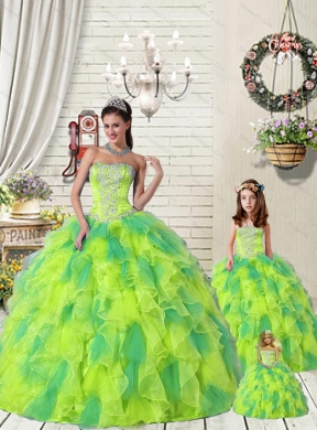 Wonderful Ruffles and Beading Yellow and Green Princesita Dress for