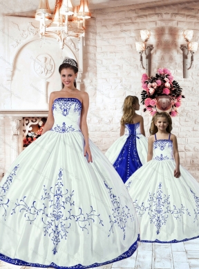 LuxuriousWhite Princesita Dress with Blue Embroidery