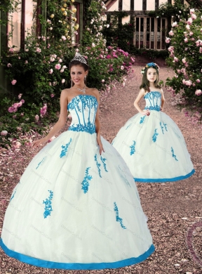 Exquisite Appliques White and Teal Princesita Dress for