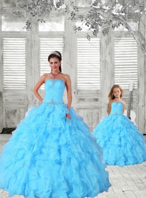 Luxurious Beading and Ruching Princesita Dress in Aqua Blue Color for