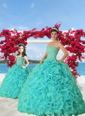 Luxurious Turquoise Princesita Dress with Beading and Ruffles