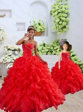 New Arrival Organza Coral Red Princesita Dress with Beading and Ruffles for
