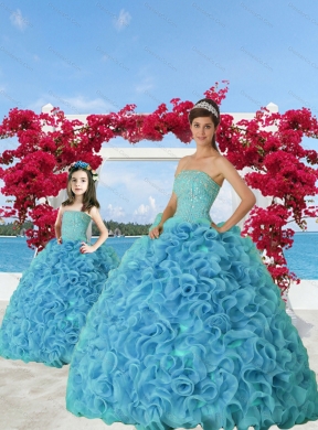 Trendy Beading and Ruffles Princesita Dress in Aqua Blue Color for