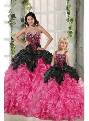 Ball Gown Beading and Ruffles Princesita Dress in Rose Pink and Black
