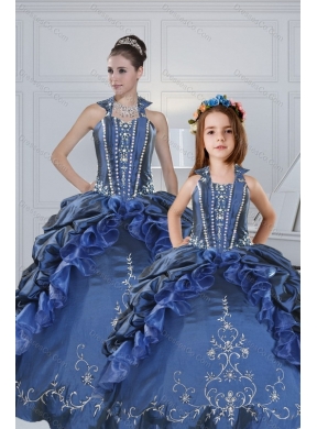 Classical Navy Blue Princesita Dress with Embroidery