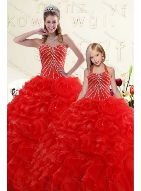 Popular Beading and Ruffles Red Princesita Dress for