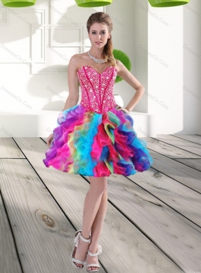Cheap Beading and Ruffles Organza Prom Dress in Multi Color