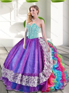Elegant Multi Color Quinceanera Dress with Beading and Ruffles