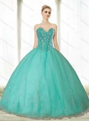 Popular Beading and Appliques Turquoise Quinceanera Dress