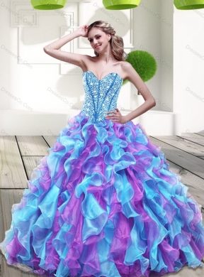 Beautiful Multi Color Quinceanera Dress with Beading and Ruffles