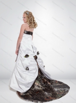 Modest A Line Strapless Camo Flower Girl Dress with Hand Made Flowers