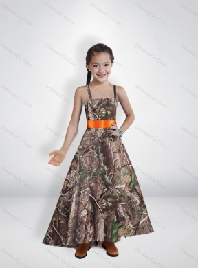 Comfortable Princess Straps Camo Flower Girl Dress with Belt