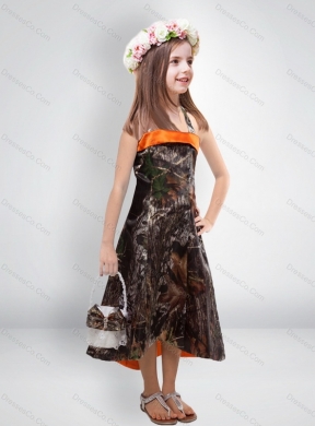 Perfect High Low One Shoulder Camo Flower Girl Dresses