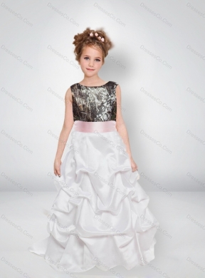 Sweet A Line Scoop Camo Flower Girl Dress with Bowknot