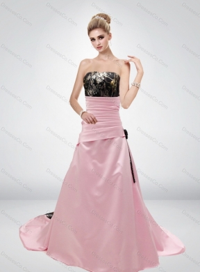 Pink A Line Strapless Fashionable Most Popular Wedding Dress with Hand Made Flower