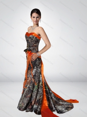 Column Strapless Camo Prom Dress with Hand Made Flower