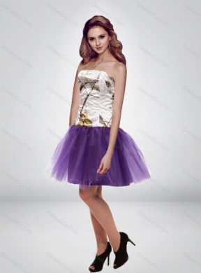 New Style Mini Length Strapless Camo Prom Dress in Multi Color