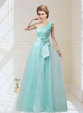 One Shoulder Prom Dress with Hand Made Flowers and Bowknot