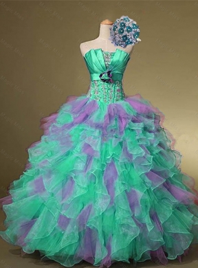 Delicate Strapless Quinceanera Dress with Beading and Ruffles
