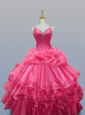 Elegant Straps Quinceanera Dress with Beading in Organza