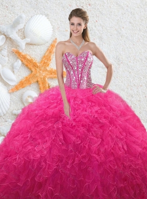 Beautiful Hot Pink Quinceanera Dress with Beading