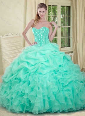 Elegant Apple Green Quinceanera Dress with Beading and Ruffles