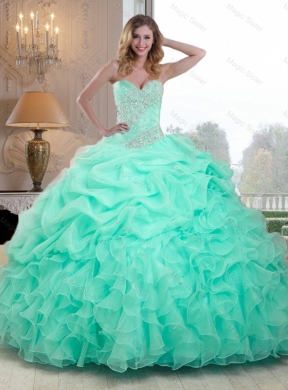 Pretty Beaded and Ruffles Quinceanera Dress in Apple Green
