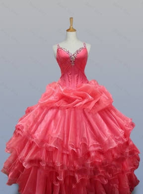Beading and Ruffled Layers Straps Quinceanera Dress