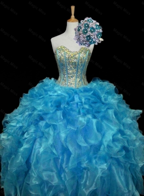 Elegant Sequins and Ruffles Quinceanera Dress in Blue
