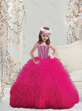 Lovely Spaghetti Hot Pink Little Girl Pageant Dress with Beading and Ruffles