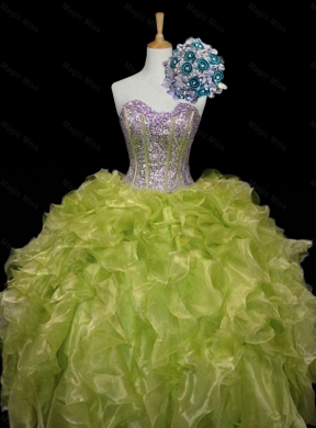 Luxurious Ball Gown Sweet Sixteen Dress with Sequins and Ruffles in Yellow Green