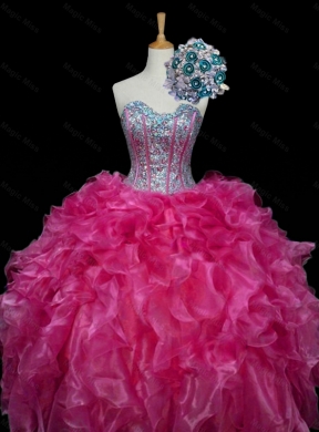 Perfect Hot Pink Quinceanera Dress with Sequins and Ruffles
