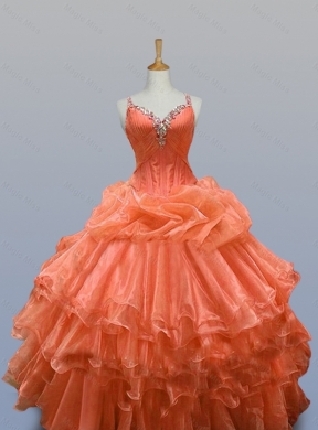 Popular Straps Quinceanera Dress with Beading and Ruffled Layers