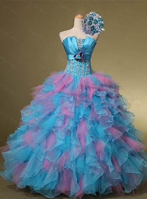 Multi Color Hand Made Flowers and Beaded Quinceanera Dress Summer