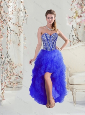 Cheap Beaded and Ruffles High Low Prom Dresses