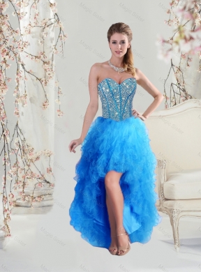Sophisticated High Low and Beaded Teal Prom Dresses