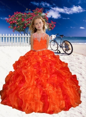 Spring Perfect Appliques Little Girl Pageant Dress in Orange Red with Beaded Decorate