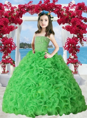 Summer Cheap Spring Green Organza Ruffles Little Girl Pageant Dress with Beading