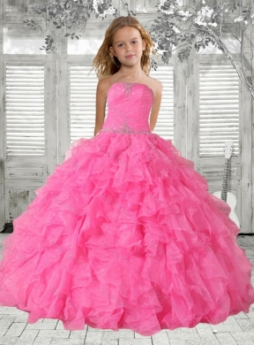 Summer Discount Beading Rose Pink Little Girl Pageant Dress with Ruffles